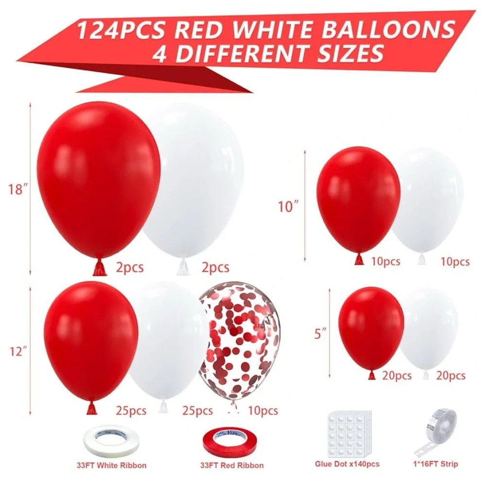 Red and White Balloon Garland Arch Kit, 124 pieces